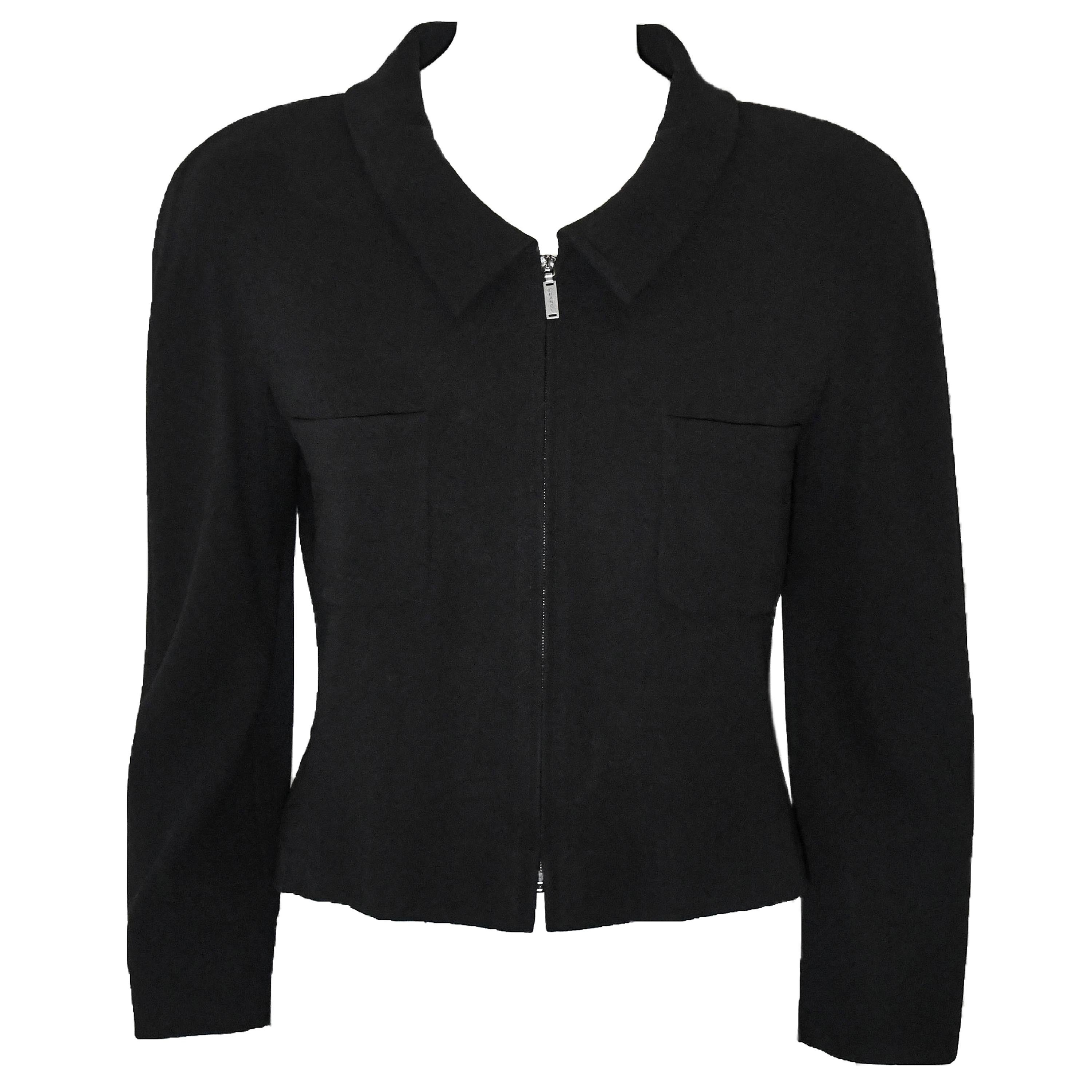 Chanel Black Cropped Jacket With Zip Front Closure With 2 Front