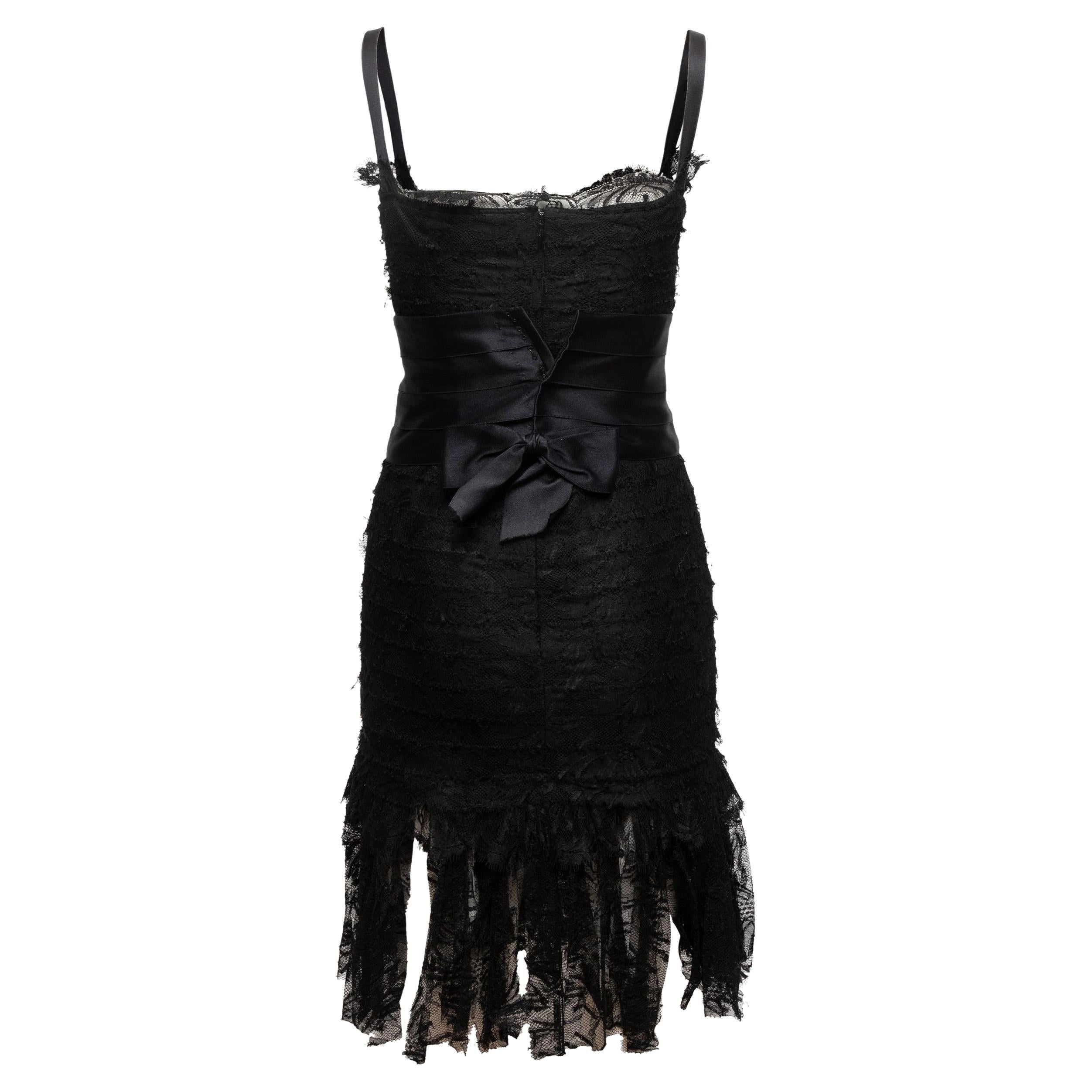 Chanel Black Cruise 2006 Tiered Lace Belted Dress