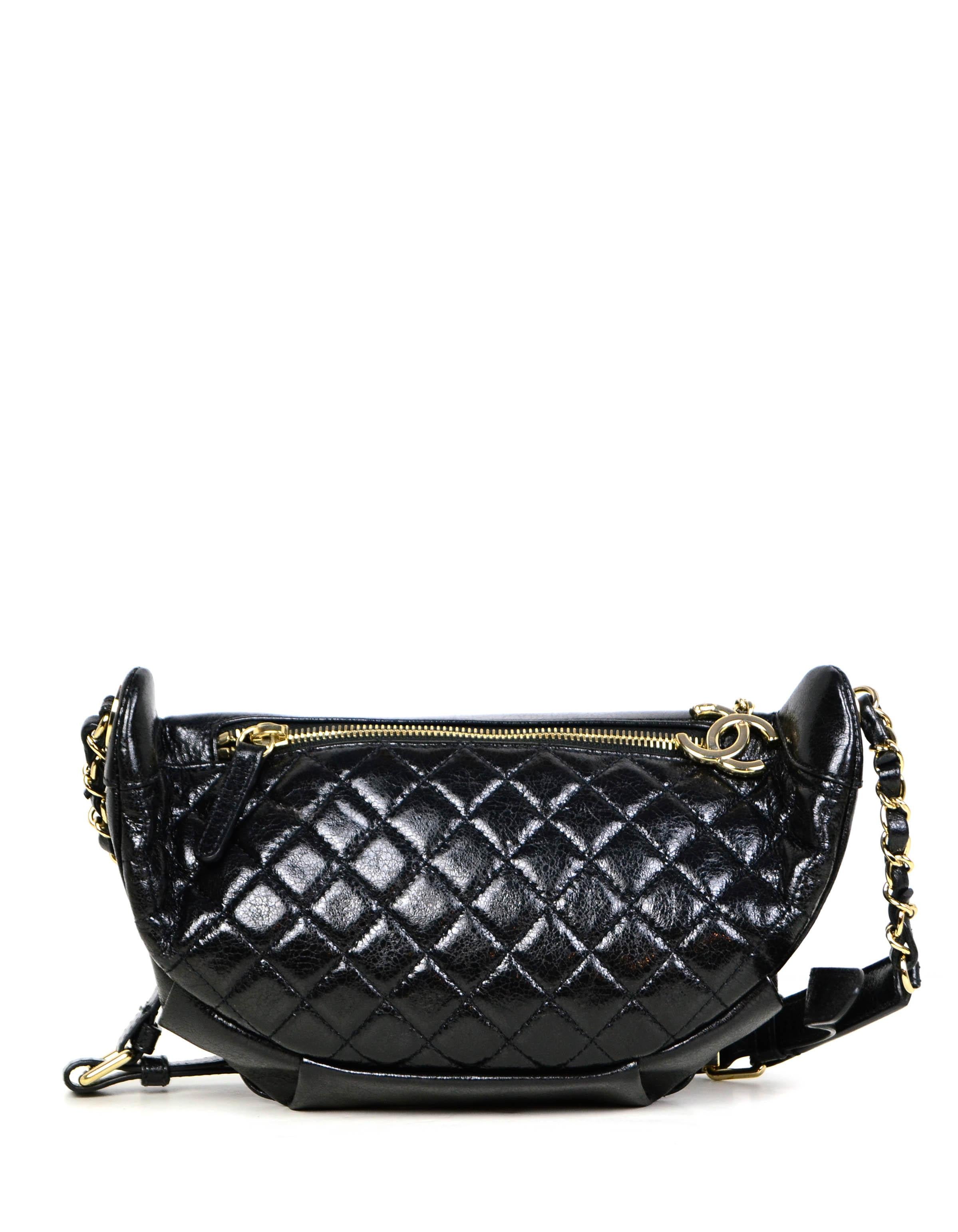 Chanel Black Crumpled Calfskin Bi Quilted Waist Bag Fanny Pack For Sale at  1stDibs