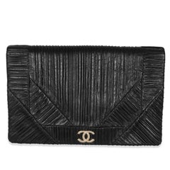 Chanel Black Crumpled Calfskin Coco Pleats XL Flap Clutch