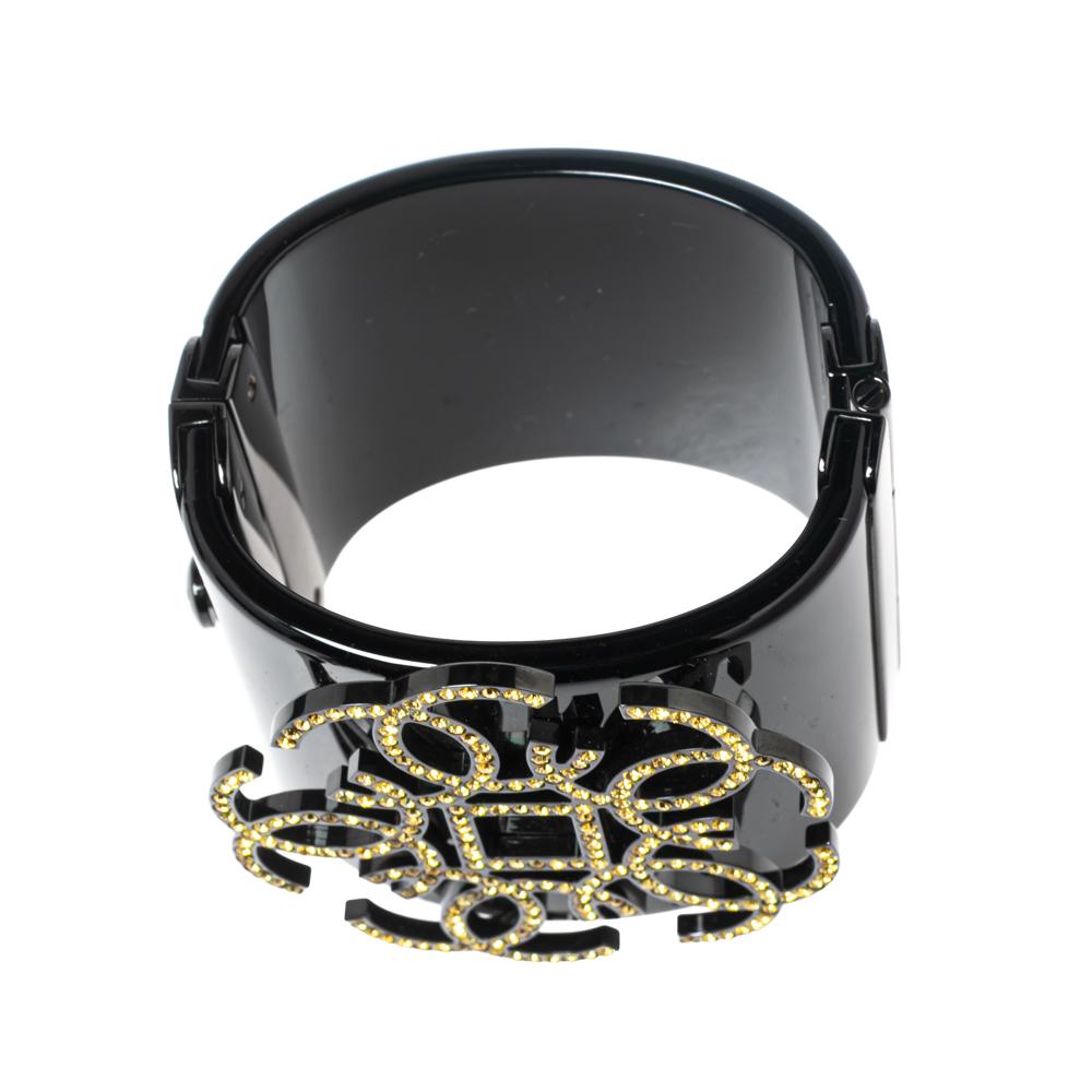 Chanel Black Crystal CC Motif Wide Cuff Bracelet 1