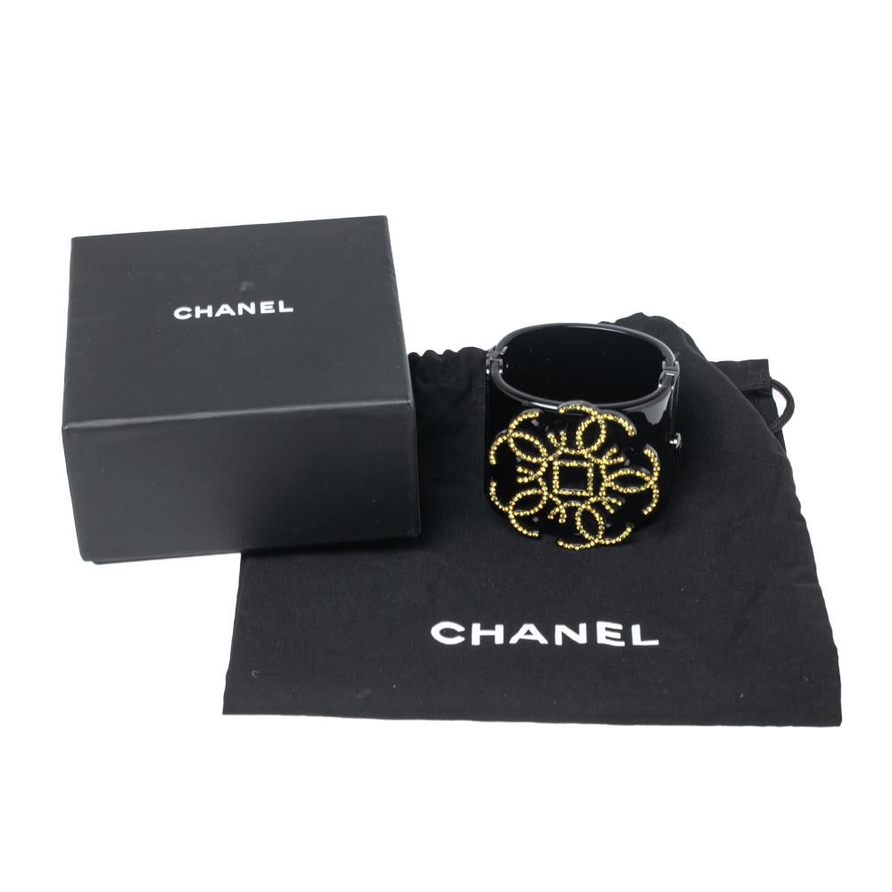 Chanel Black Crystal CC Motif Wide Cuff Bracelet 2