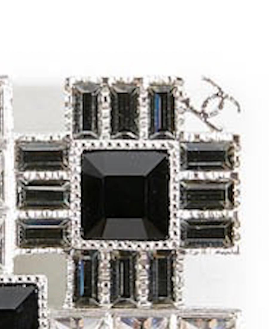 Contemporary Chanel Black Crystal Embellished CC Pin Brooch 