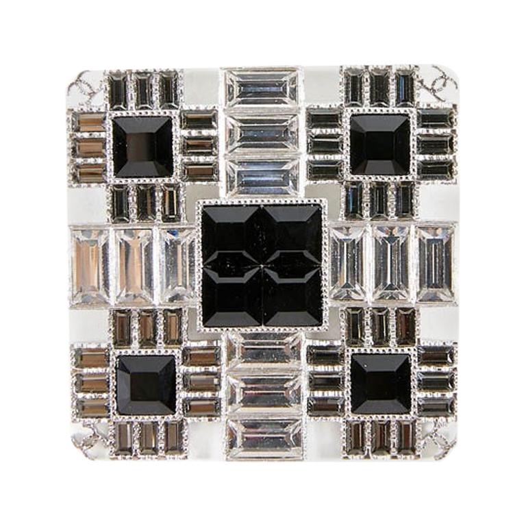 Chanel Black Crystal Embellished CC Pin Brooch 
