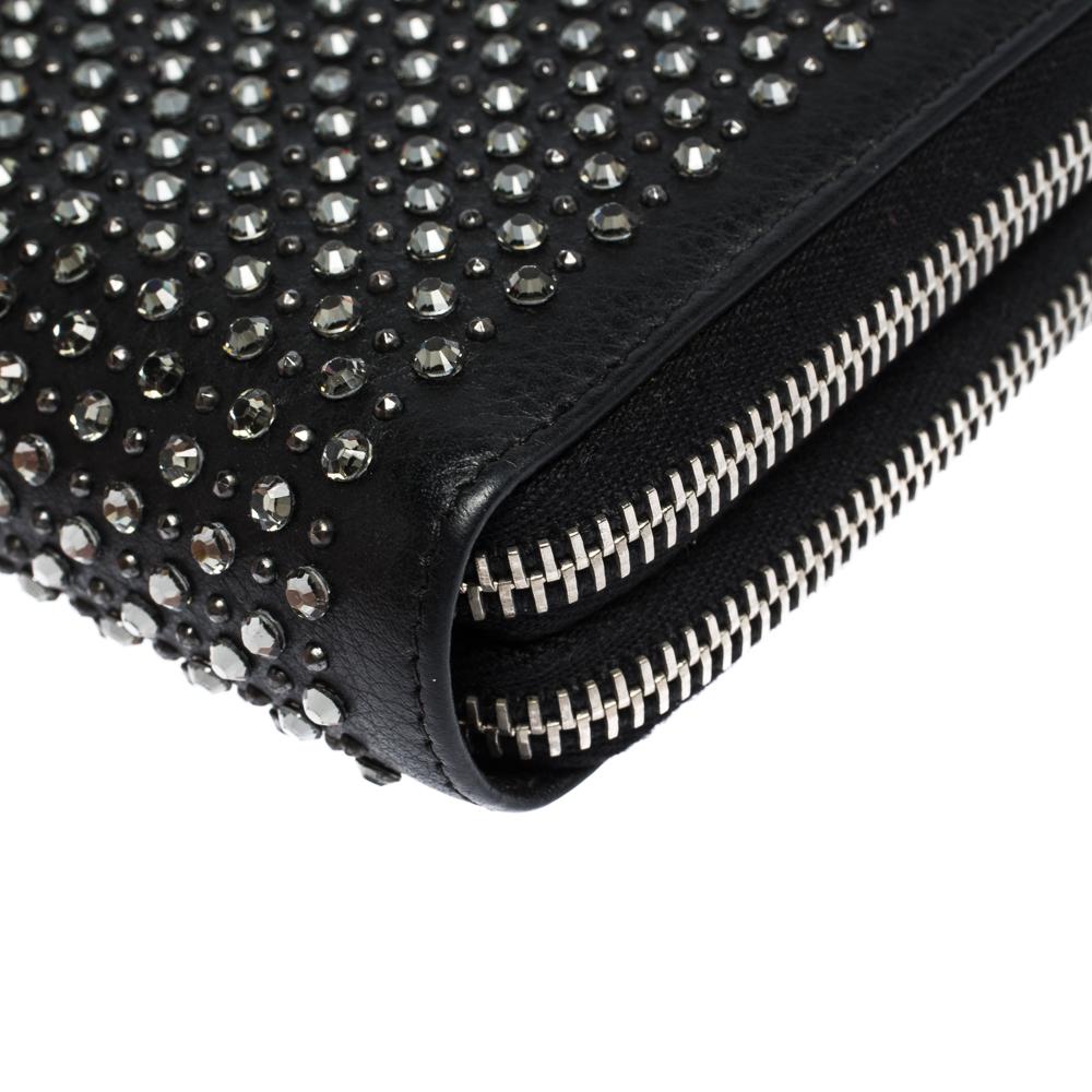 Chanel Black Crystal Embellished Leather Double Zip Wallet 6