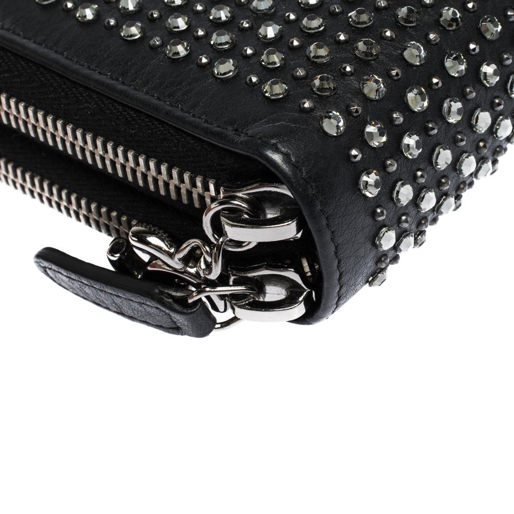 Chanel Black Crystal Embellished Leather Double Zip Wallet 7