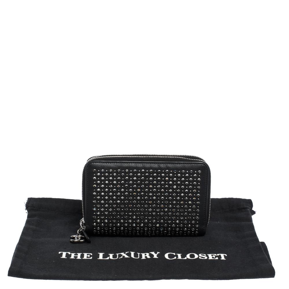 Chanel Black Crystal Embellished Leather Double Zip Wallet 8