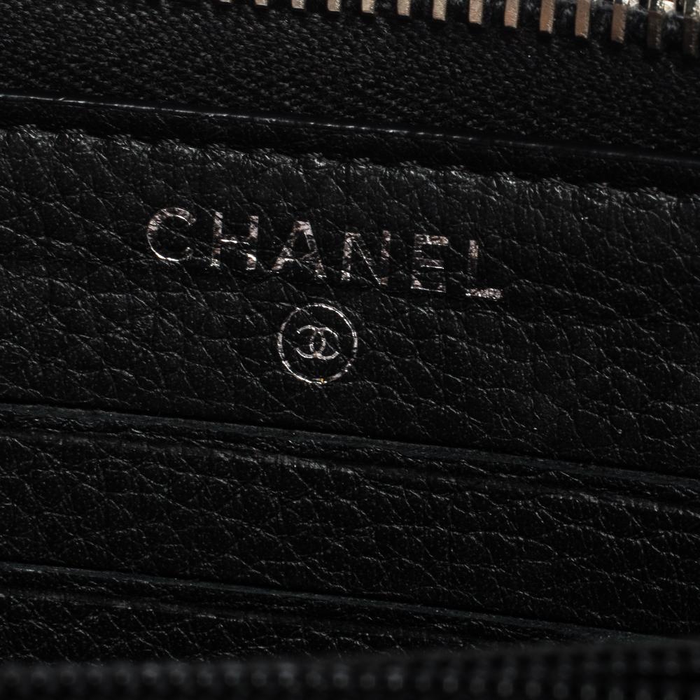 Chanel Black Crystal Embellished Leather Double Zip Wallet 16