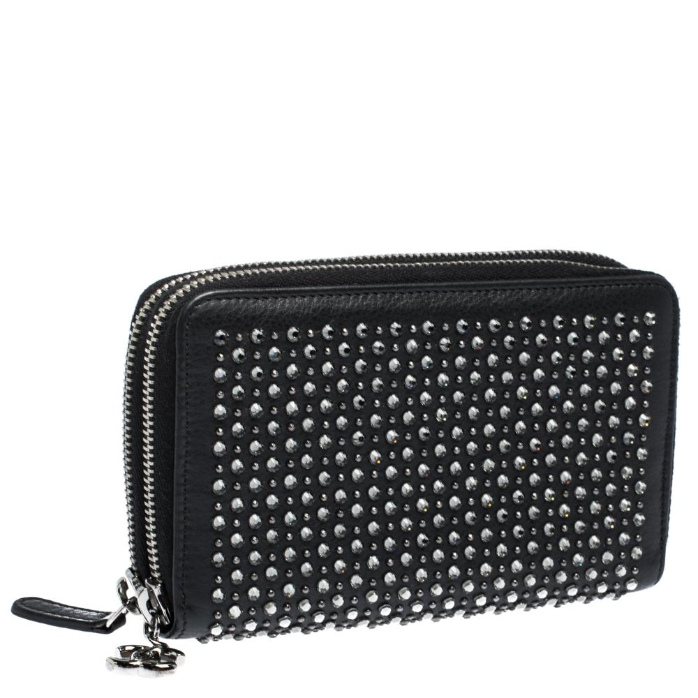 Women's Chanel Black Crystal Embellished Leather Double Zip Wallet