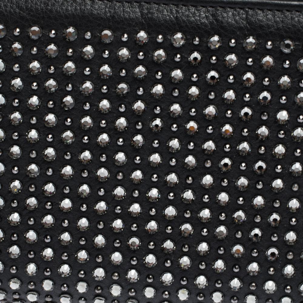 Chanel Black Crystal Embellished Leather Double Zip Wallet 2