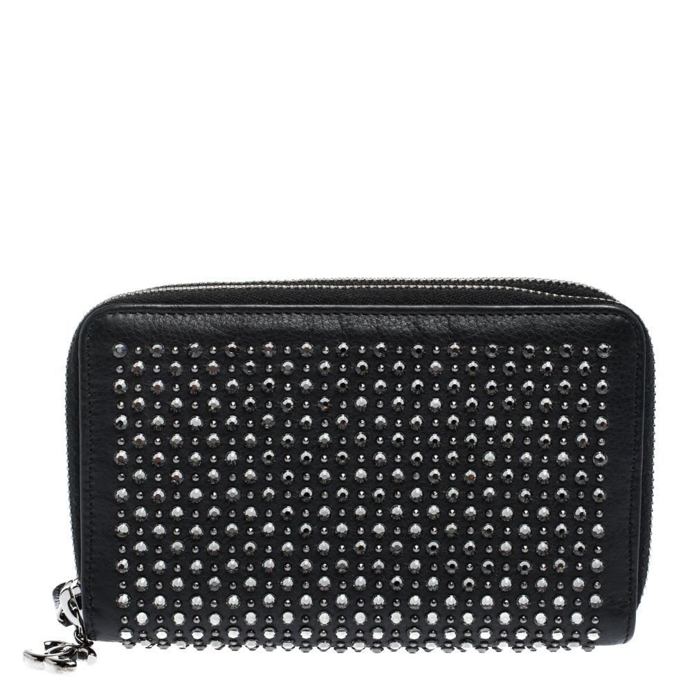 Chanel Black Crystal Embellished Leather Double Zip Wallet 4