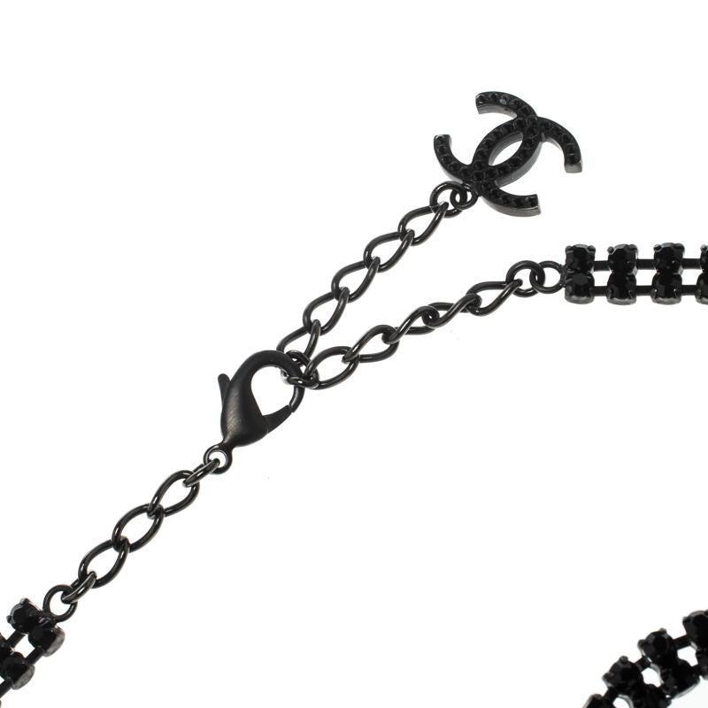 Women's Chanel Black Crystal Embellished Statement Tie Necklace