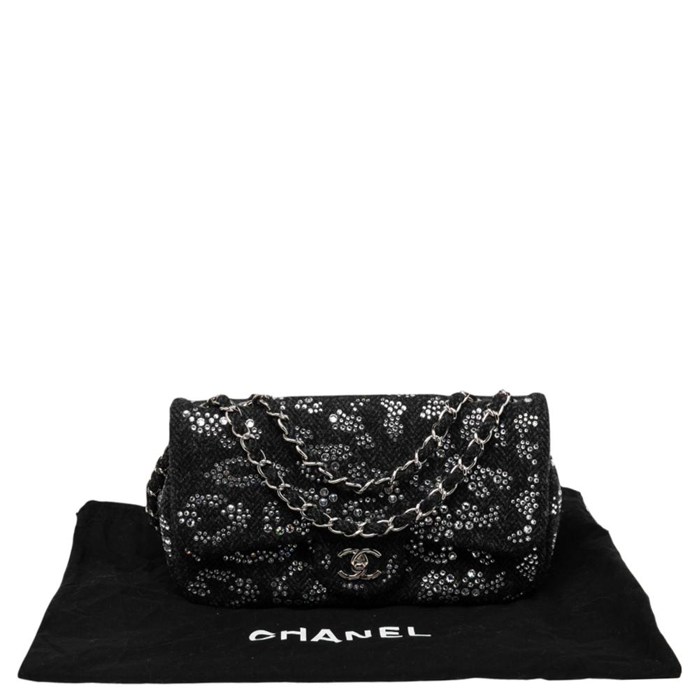 Chanel Black Crystal Embellished Tweed Jumbo Classic Single Flap Bag 7