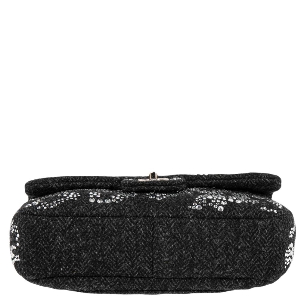 Chanel Black Crystal Embellished Tweed Jumbo Classic Single Flap Bag 1