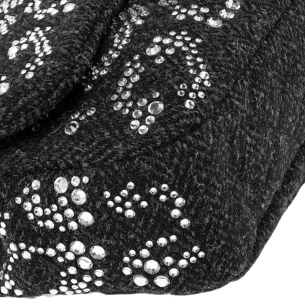 Chanel Black Crystal Embellished Tweed Jumbo Classic Single Flap Bag 2