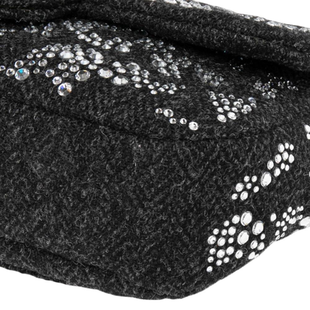 Chanel Black Crystal Embellished Tweed Jumbo Classic Single Flap Bag 3
