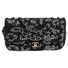 Chanel Black Crystal Embellished Tweed Jumbo Classic Single Flap Bag