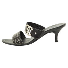 Chanel Black Cube Quilted Leather CC Slide Sandals 37