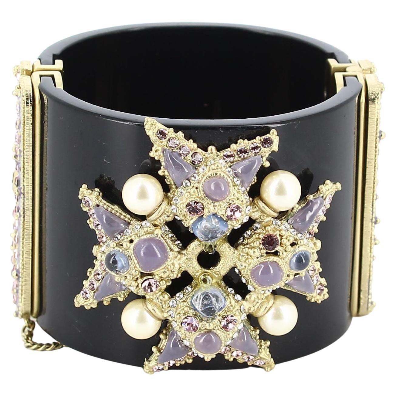 Chanel Black Cuff Bracelet with Pearls