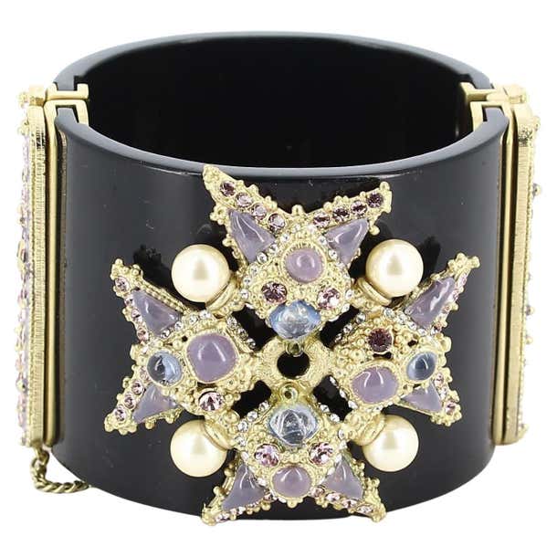 Chanel Black Cuff Bracelet with Pearls For Sale at 1stDibs