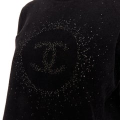 CHANEL black cupro blend CC starburst logo lurex long sleeve sweater FR36 S