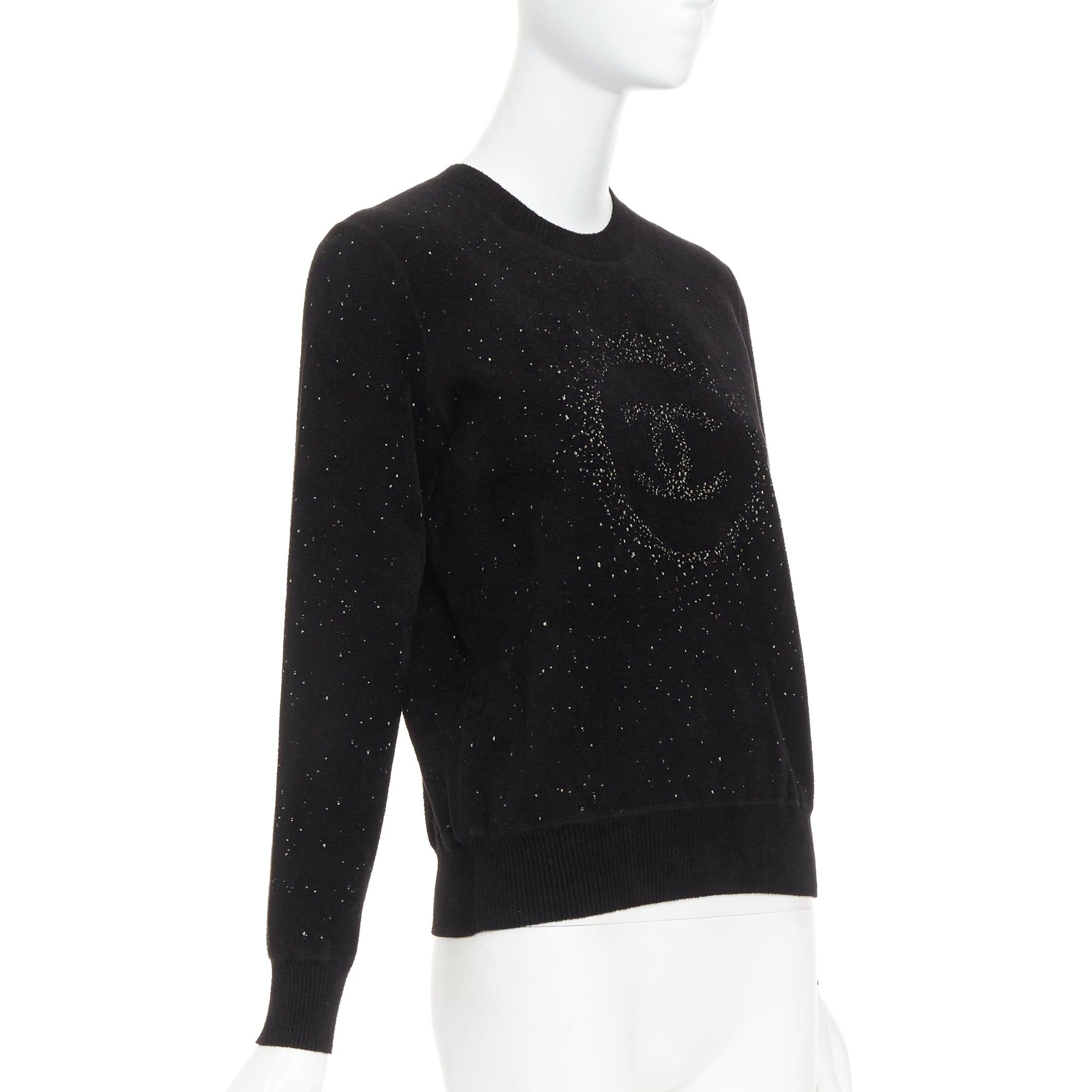 Black CHANEL black cupro blend CC starburst logo lurex long sleeve sweater FR36 S For Sale