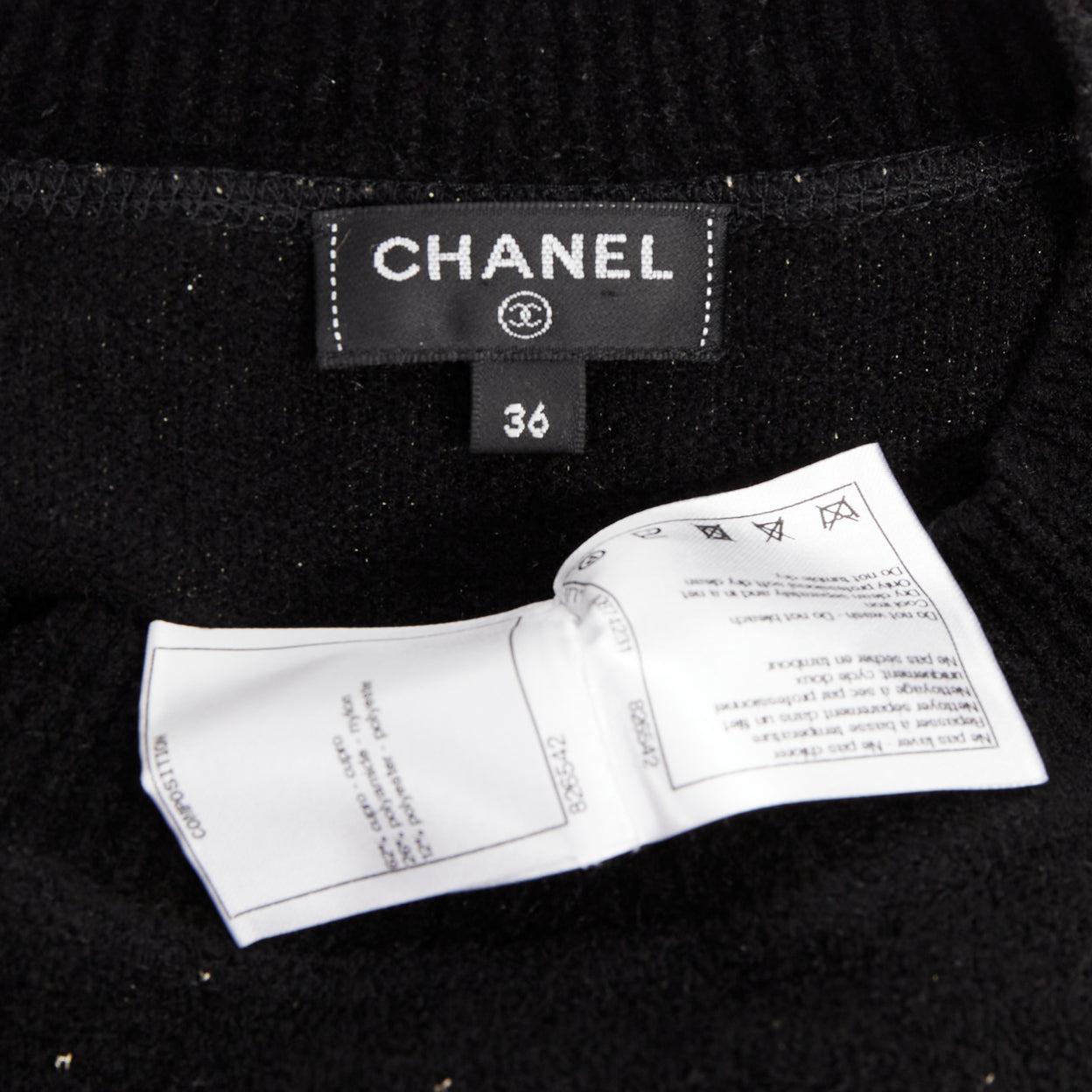 CHANEL black cupro blend CC starburst logo lurex long sleeve sweater FR36 S For Sale 3