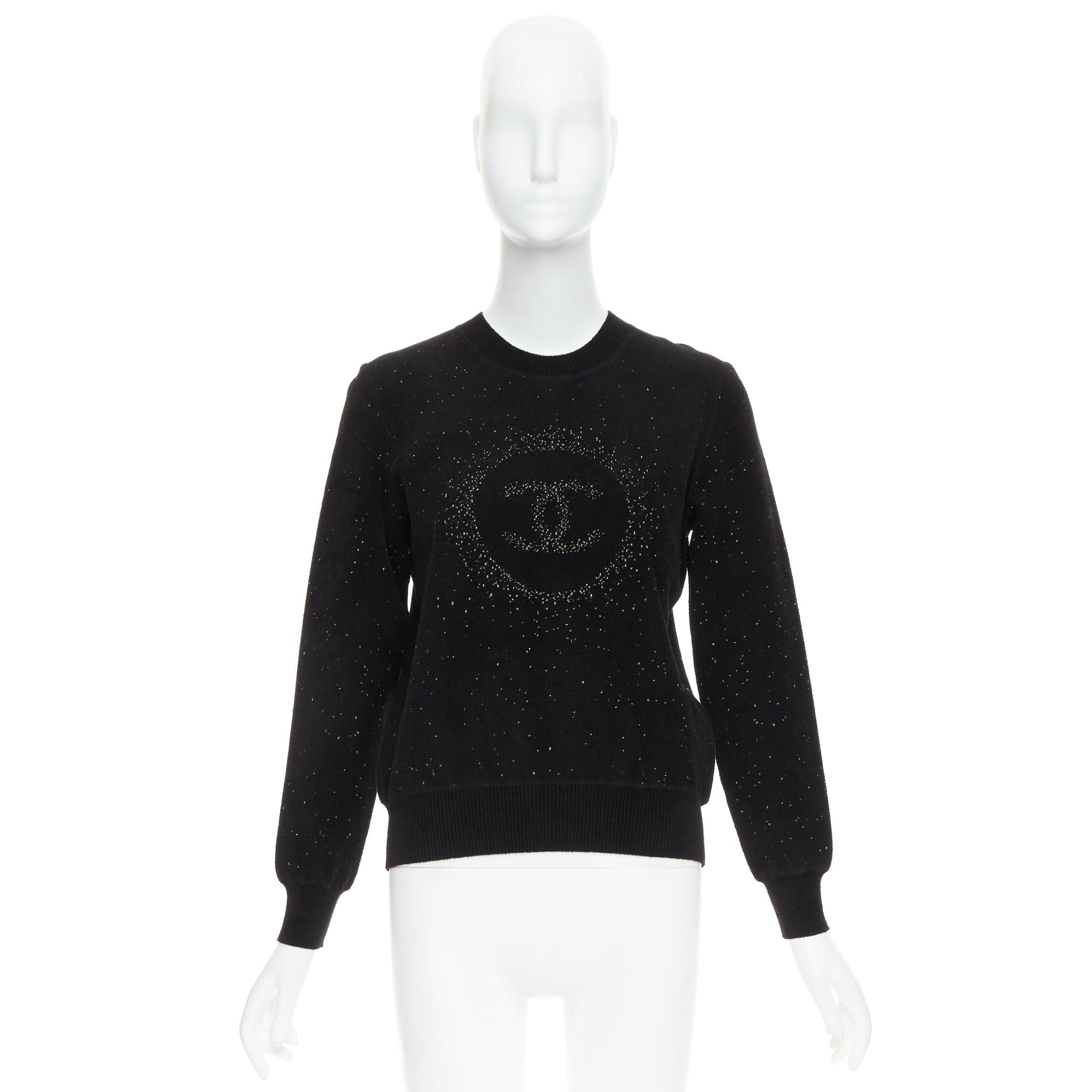 CHANEL black cupro blend CC starburst logo lurex long sleeve sweater FR36 S For Sale 4