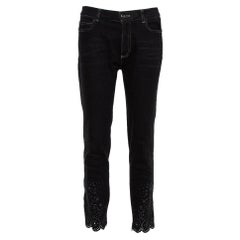 Chanel Black Denim Crochet Hem Detail Fitted Jeans M