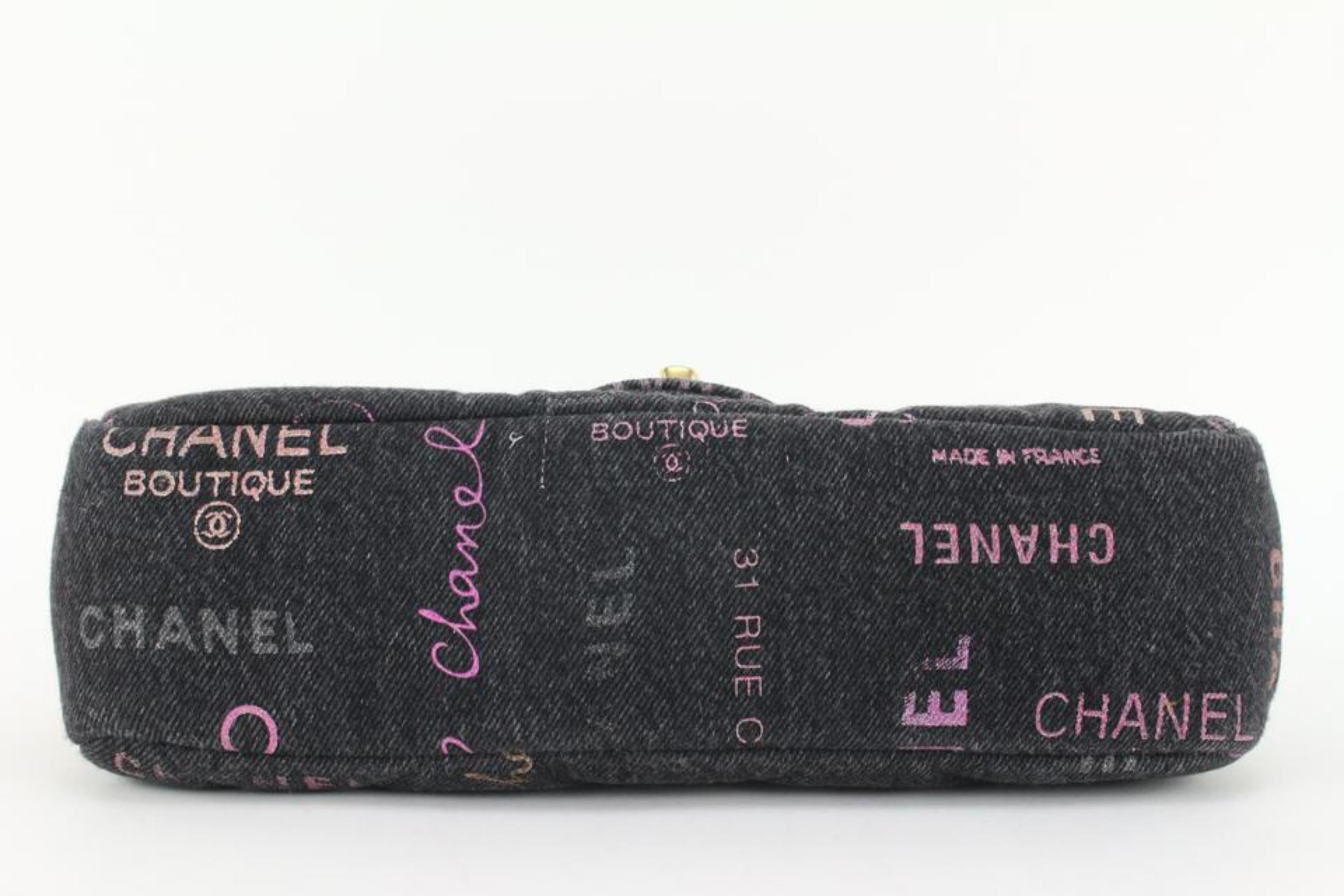 Chanel Große klassische Klappe aus schwarzem Denim mit Graffiti Mood 4CJ104 (Schwarz)