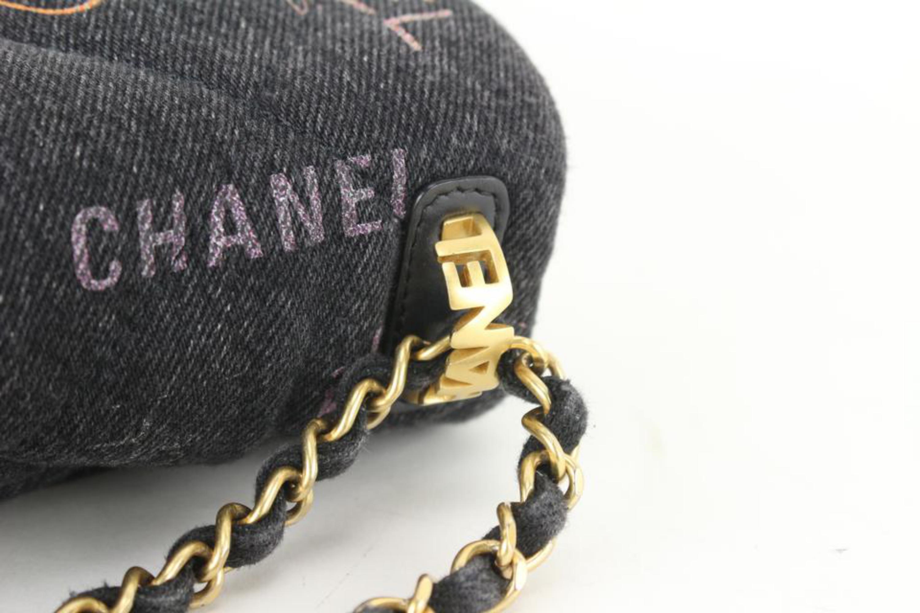 Chanel Große klassische Klappe aus schwarzem Denim mit Graffiti Mood 4CJ104 Damen