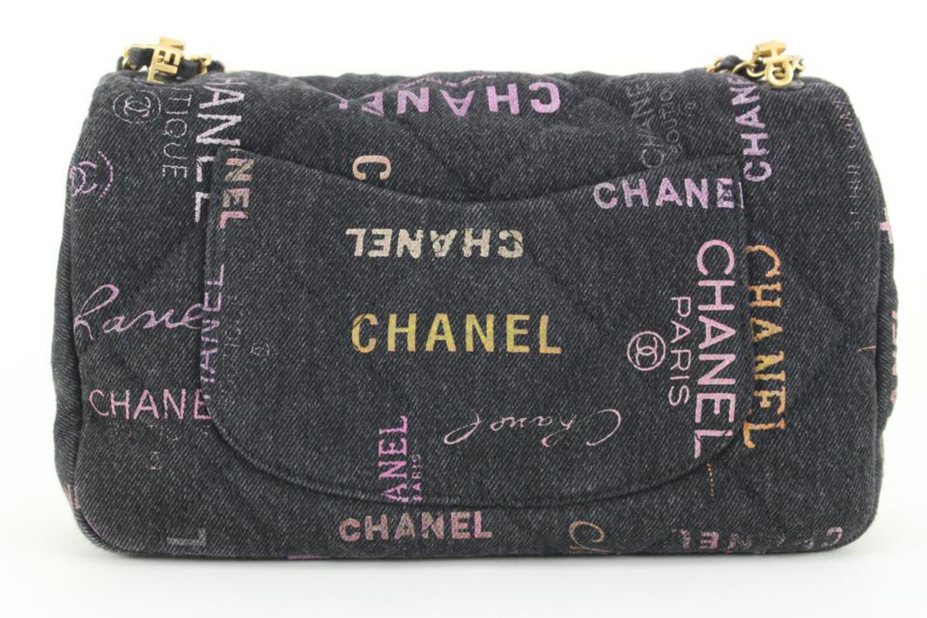 Chanel Große klassische Klappe aus schwarzem Denim mit Graffiti Mood 4CJ104 1