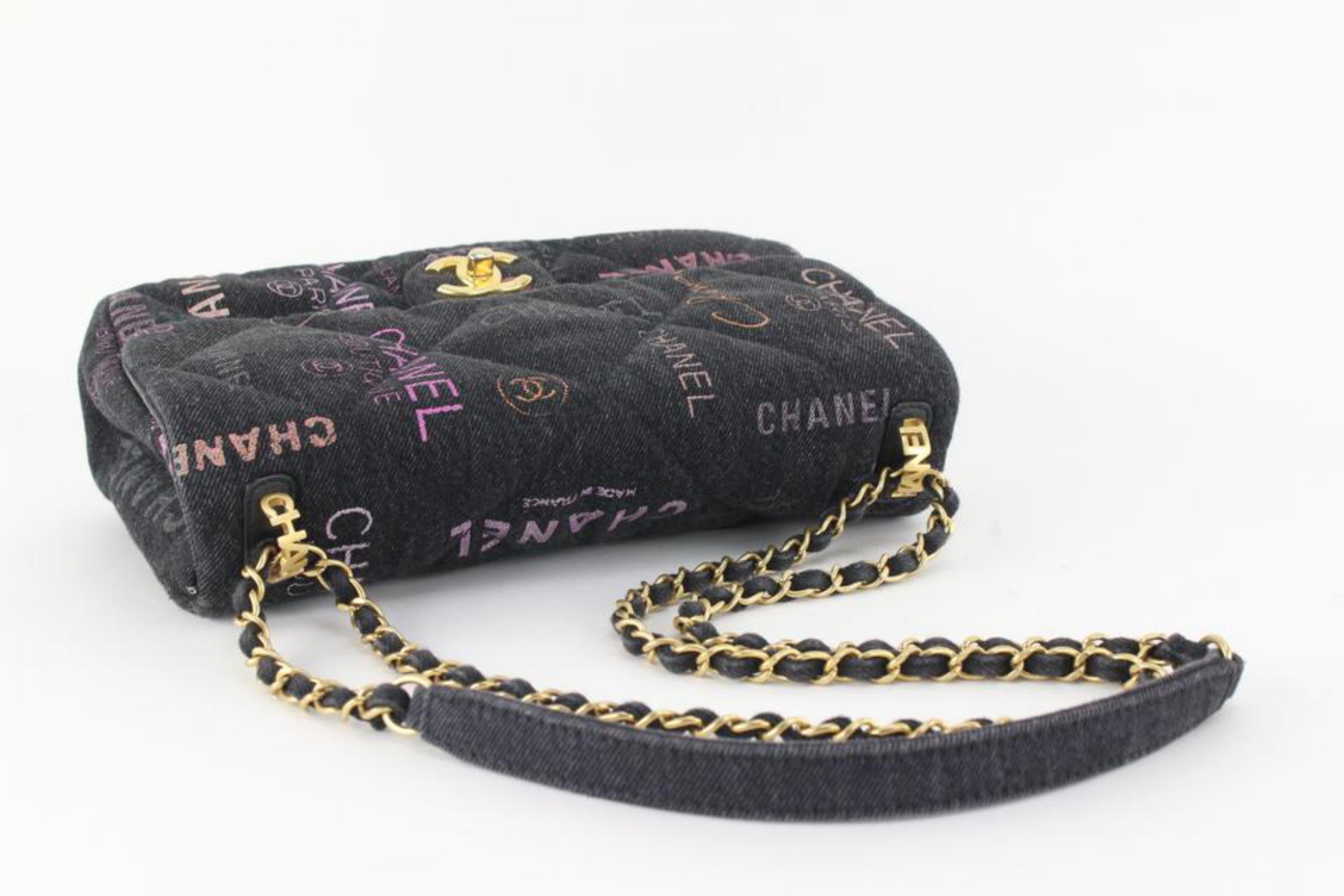 Chanel Große klassische Klappe aus schwarzem Denim mit Graffiti Mood 4CJ104 4