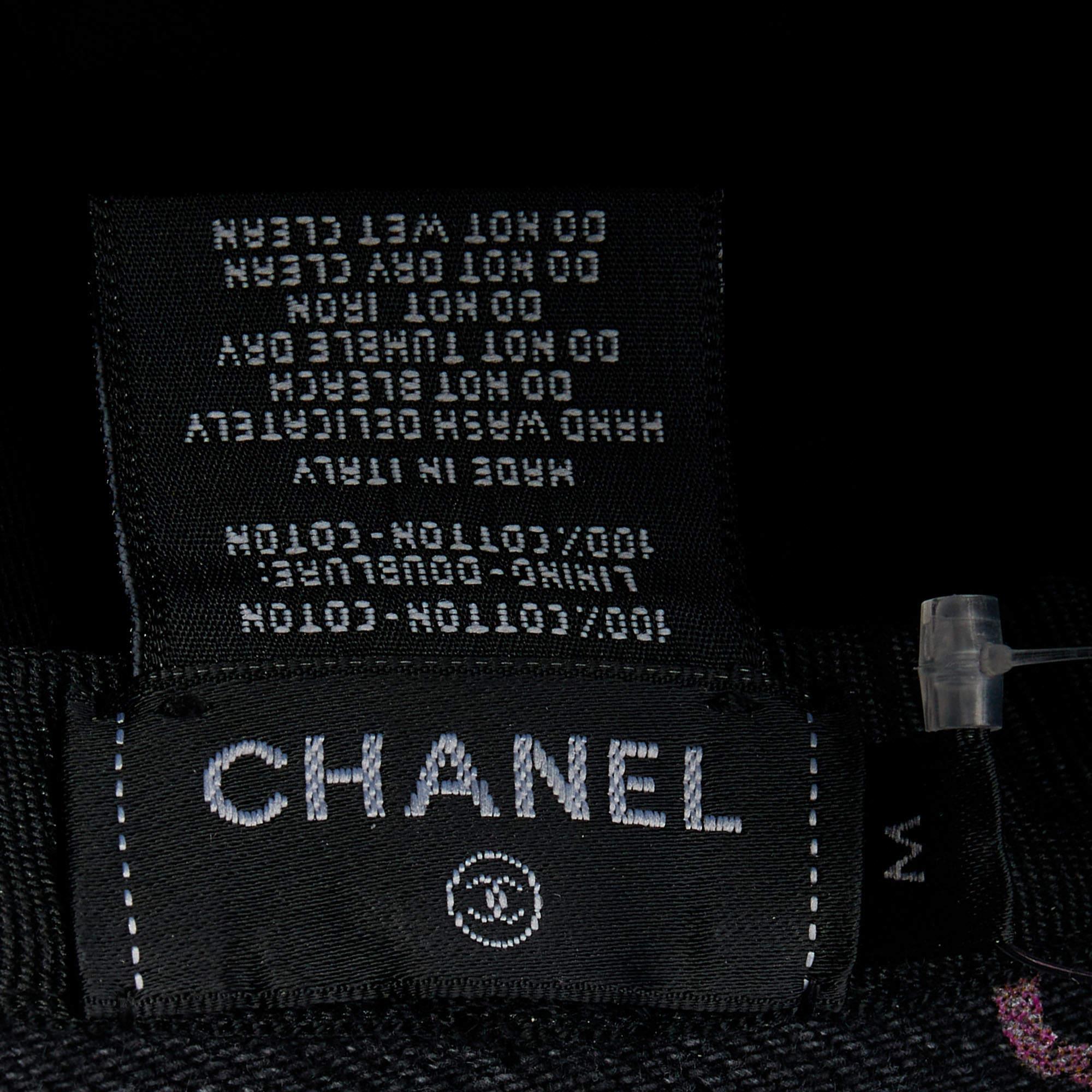 Women's Chanel Black Denim Logo Print Cloche Bucket Hat M