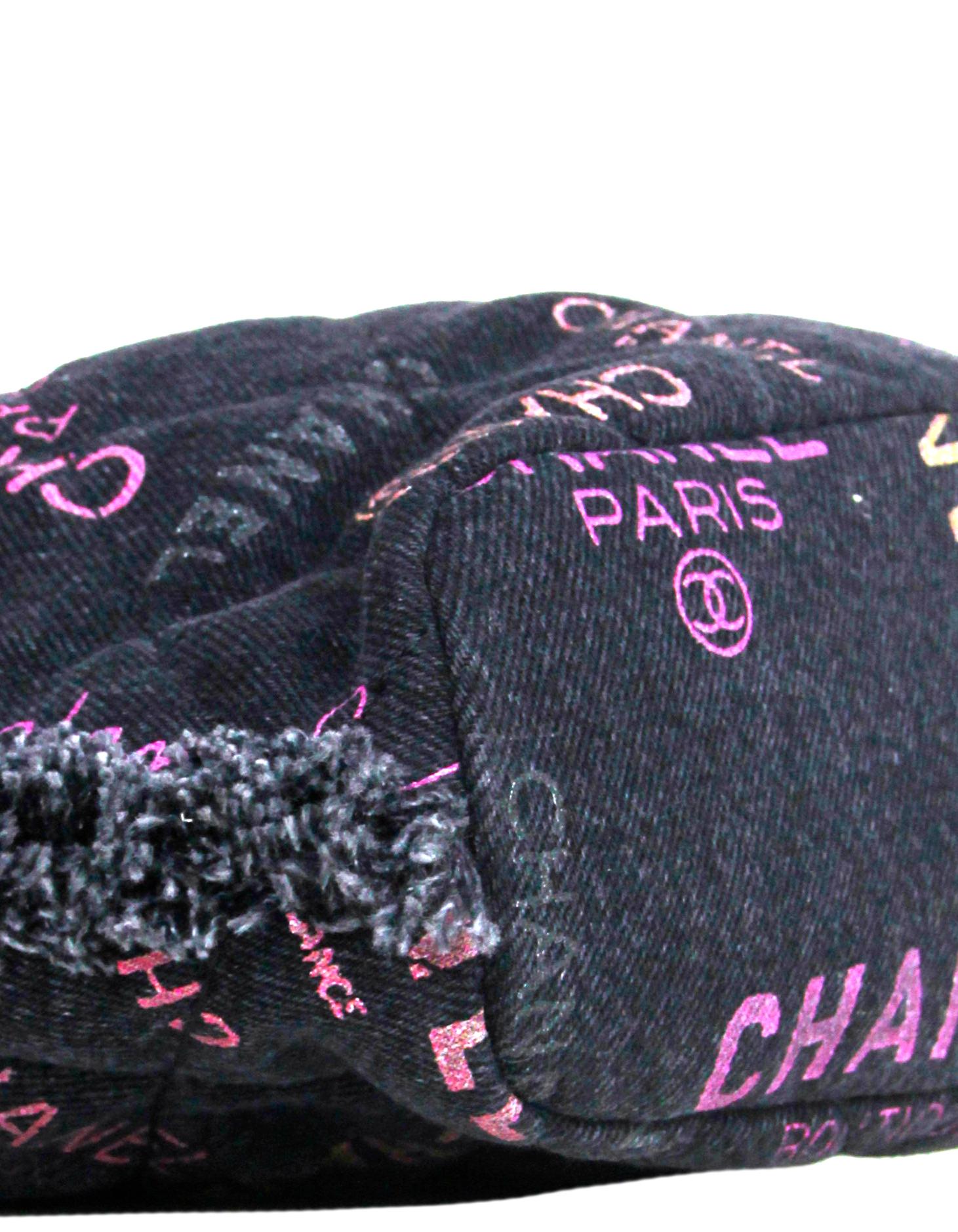 Women's Chanel Black Denim Logo Quilted Mood Mini Bucket Crossbody Bag