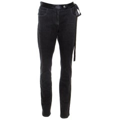 Chanel Black Denim Satin Waist Tie Detail Jeans L