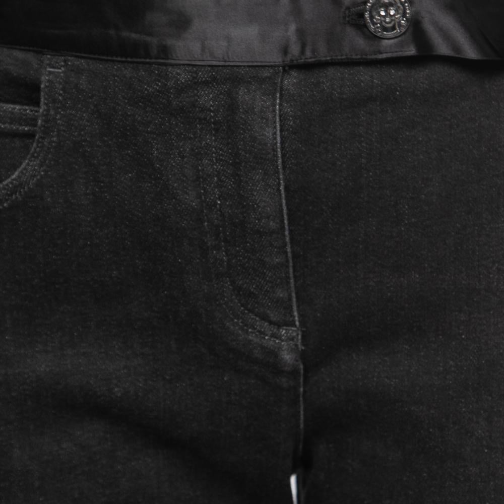 Chanel Schwarze Denim-Jeans mit seitlichem Krawattenband, L-Taille 33