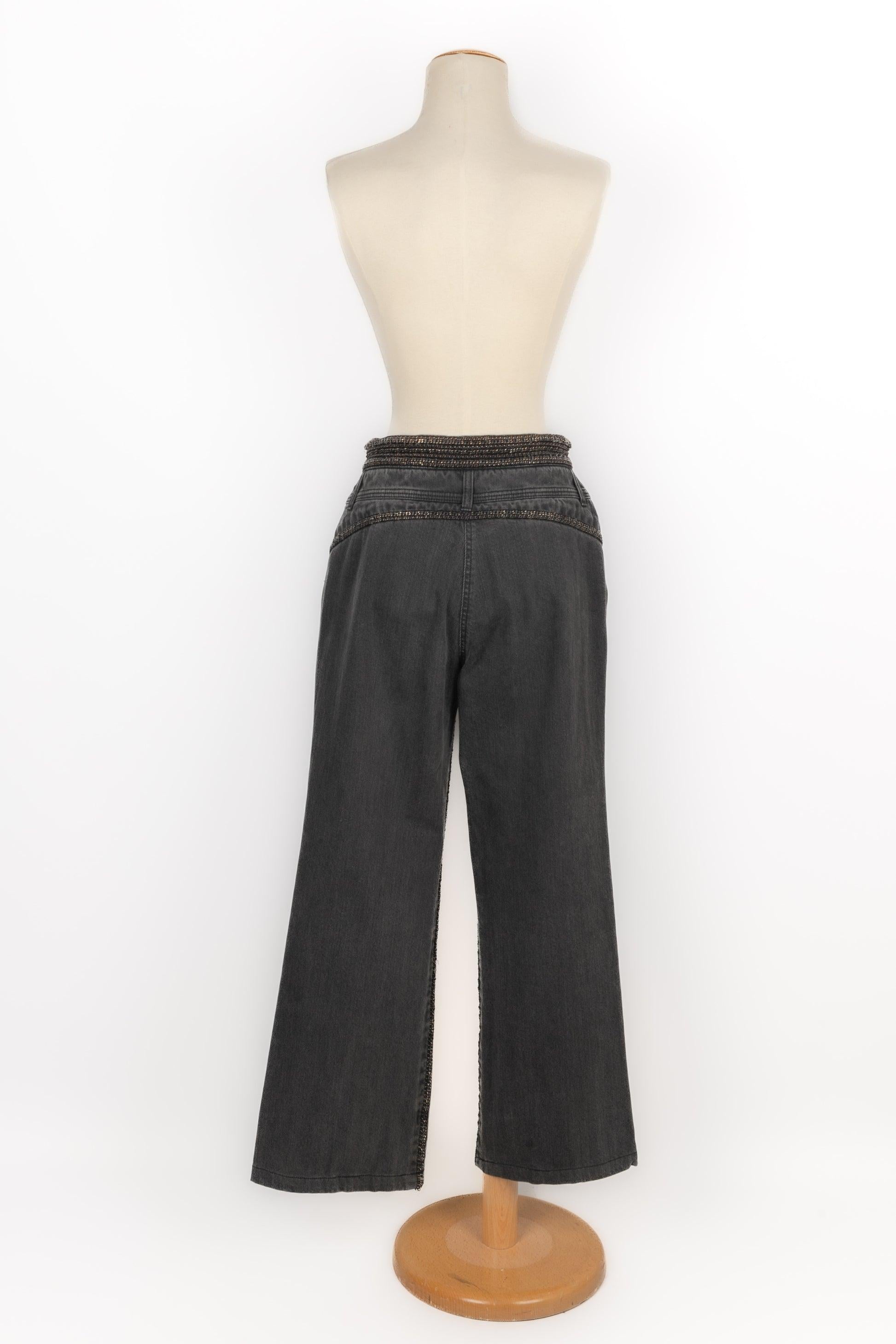 Noir Pantalon en denim noir Chanel Croisière, 2008 en vente