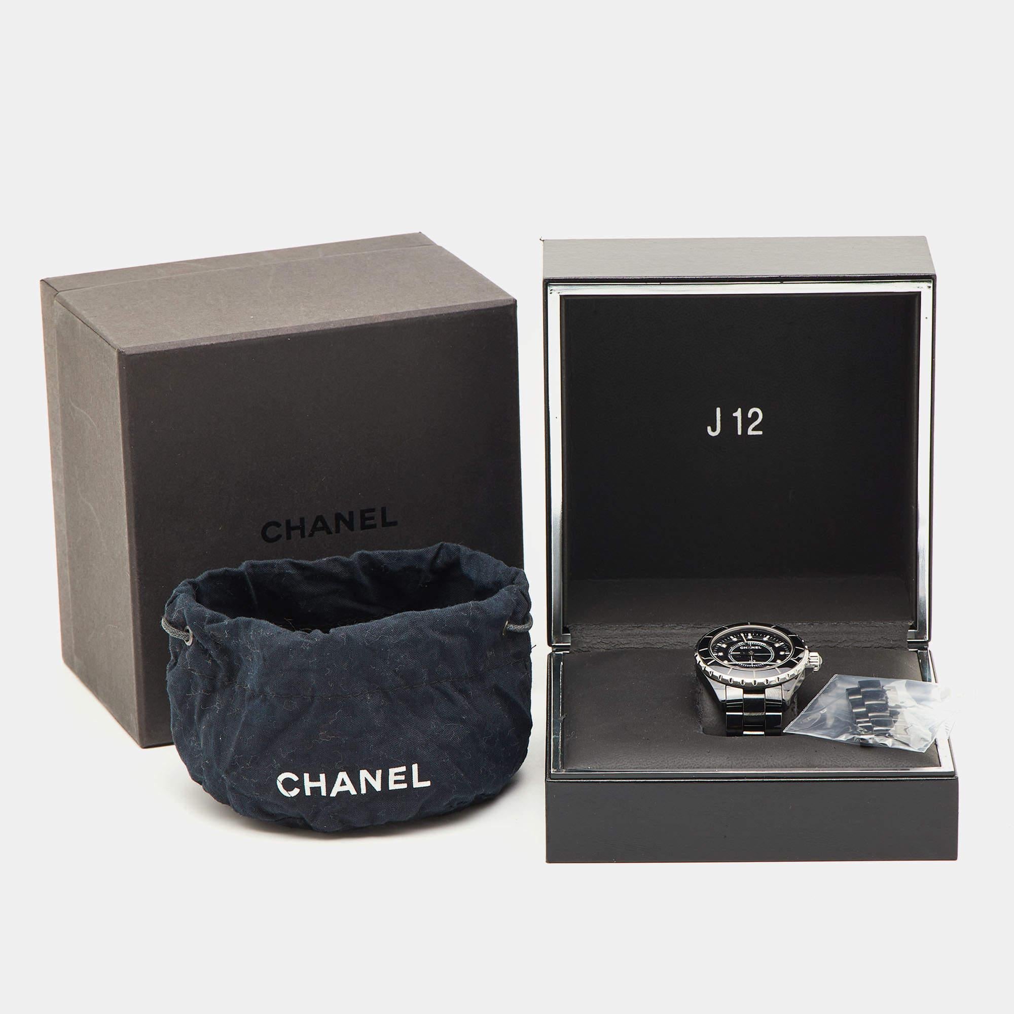 Chanel Black Diamond Ceramic Stainless Steel J12 H2124 Unisex 38 mm In Good Condition In Dubai, Al Qouz 2