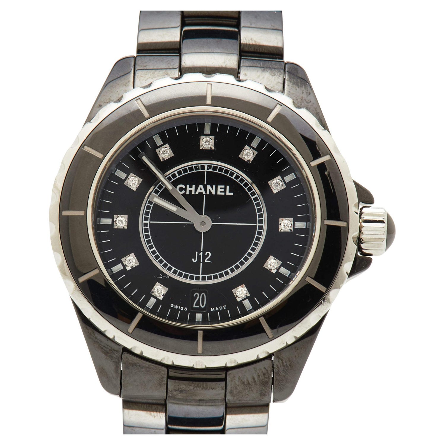 Chanel J12 Quartz Watch - 33mm Black Ceramic And Steel Case - Diamond Bezel  - Black Diamond Dial - Black Ceramic Bracelet - H5695
