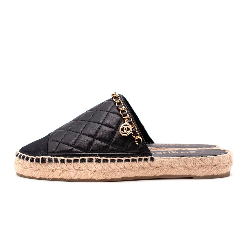 Chanel Black Diamond-Quilted Lambskin Suede Toe Cap Espadrilles In Excellent Condition For Sale In London, GB