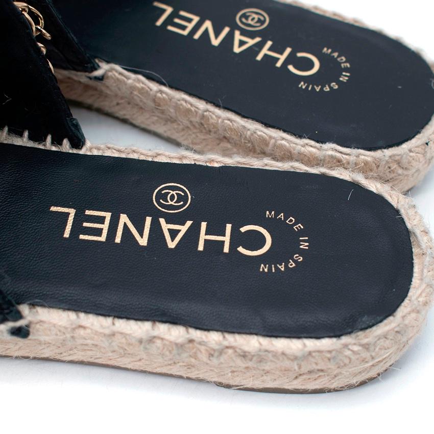 Chanel Black Diamond-Quilted Lambskin Suede Toe Cap Espadrilles For Sale 1