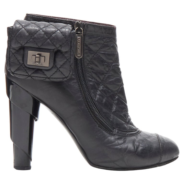 CHANEL black diamond quilted leather micro reissue pouch bag bootie EU37.5  at 1stDibs