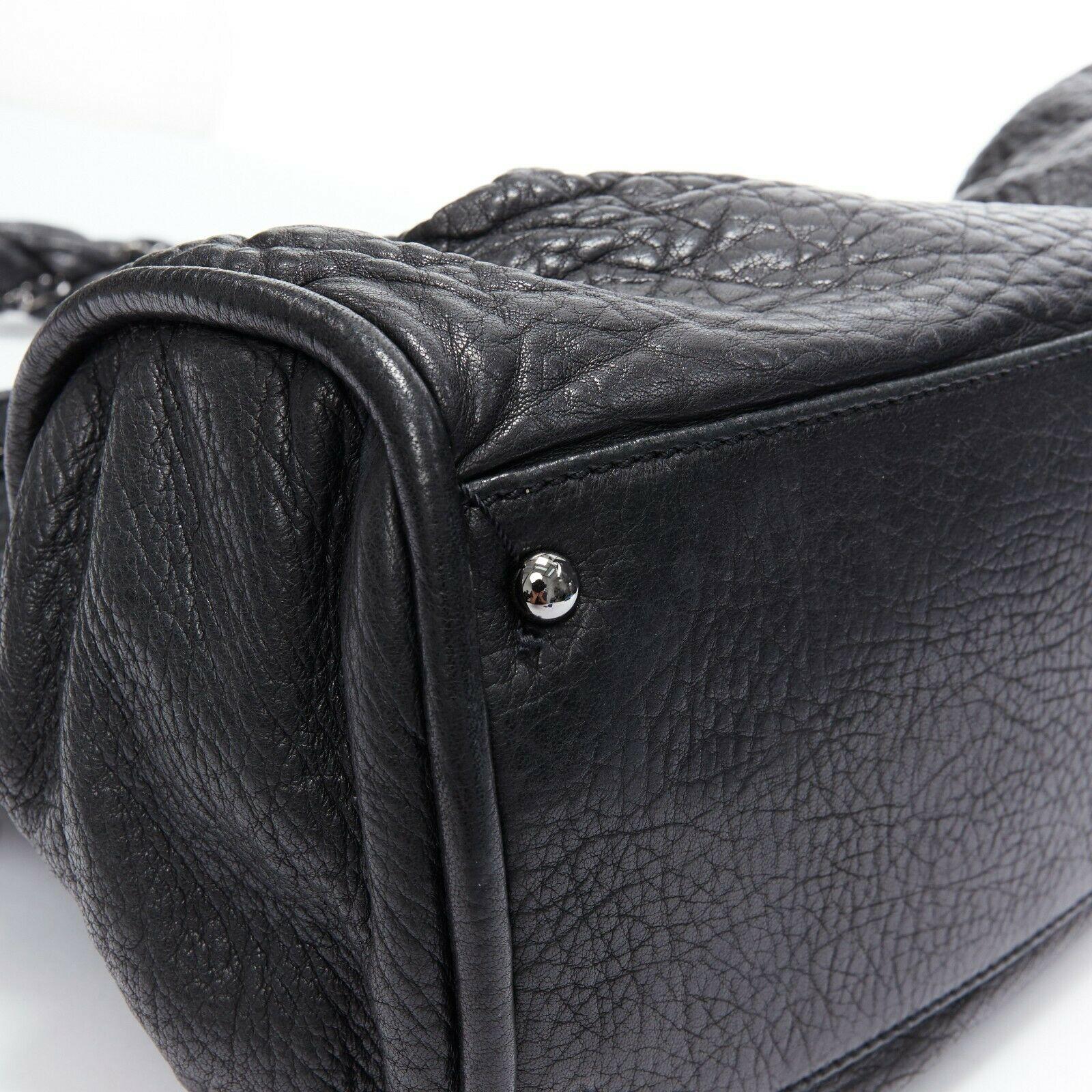 CHANEL black diamond quilted pebbled leather 2.55 braid strap shoulder bag 2
