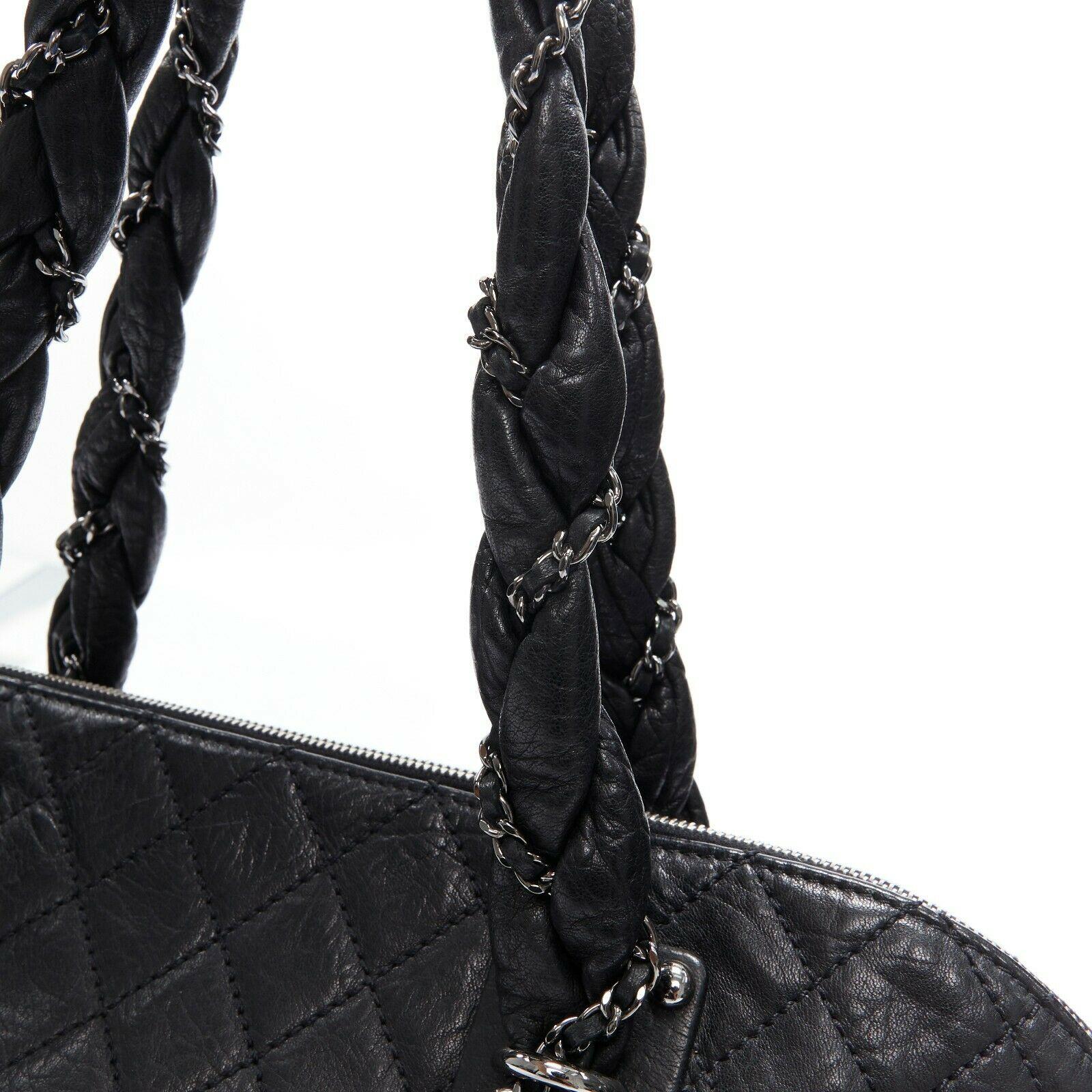 Women's CHANEL black diamond quilted pebbled leather 2.55 braid strap shoulder bag