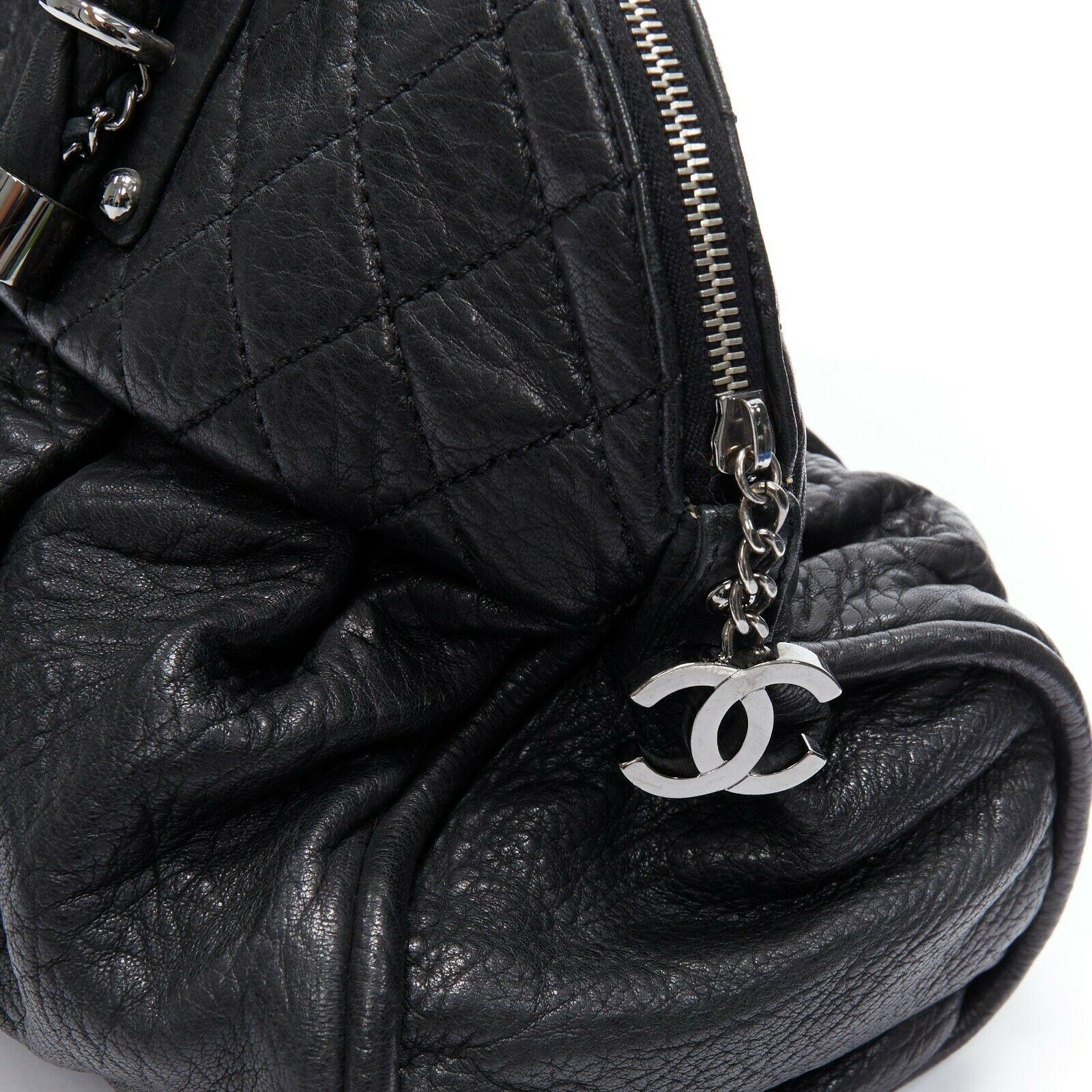 CHANEL black diamond quilted pebbled leather 2.55 braid strap shoulder bag 1