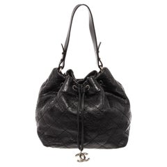 Chanel Black Diamond Stitch Leather Bucket Bag
