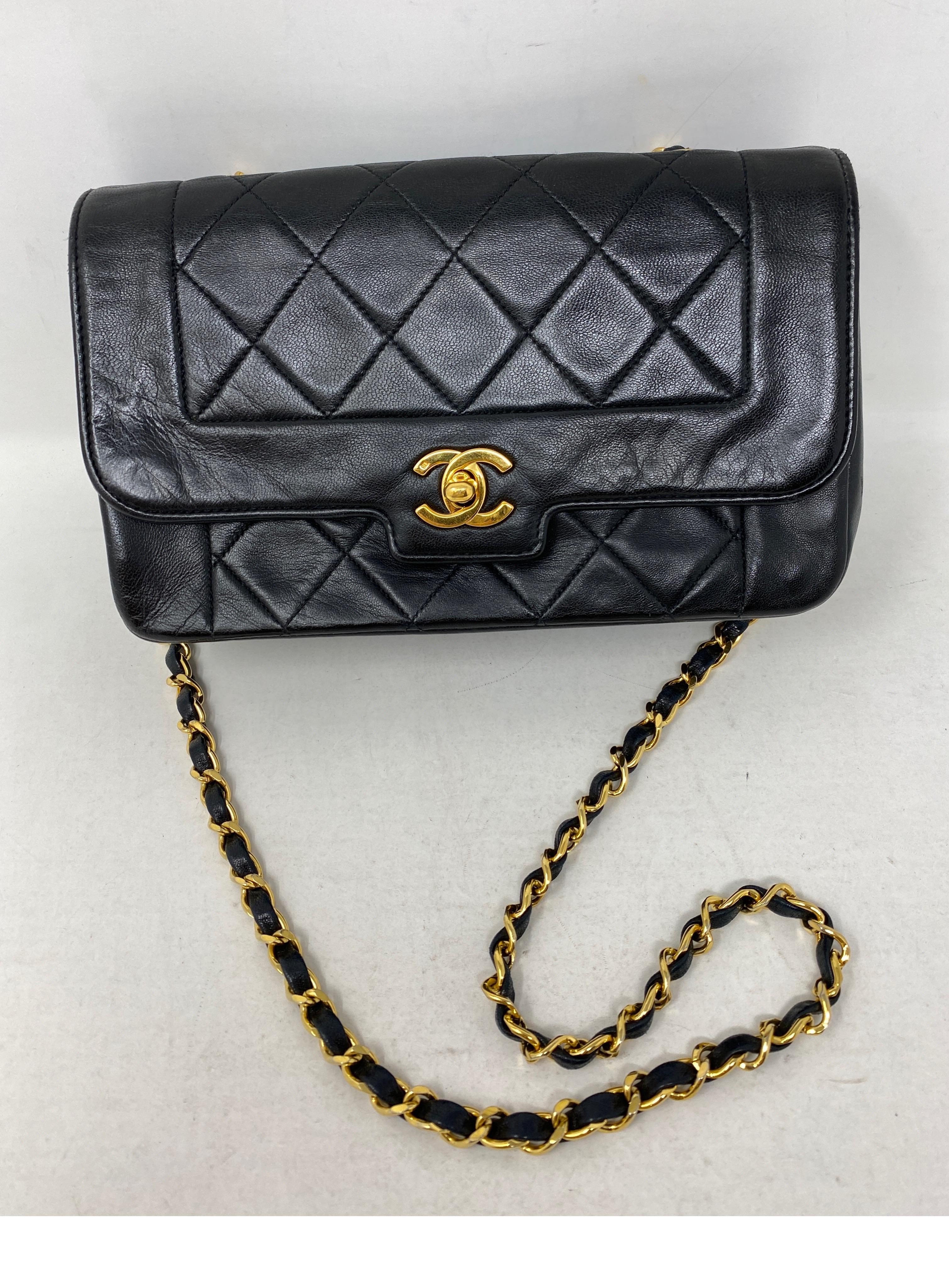 Chanel Black Diana Vintage Bag. Vintage lambskin leather. 24 kt gold plating on hardware and chain. Classic bag by Chanel. Invest in the classics. Includes authenticity card. Guaranteed authentic. 
