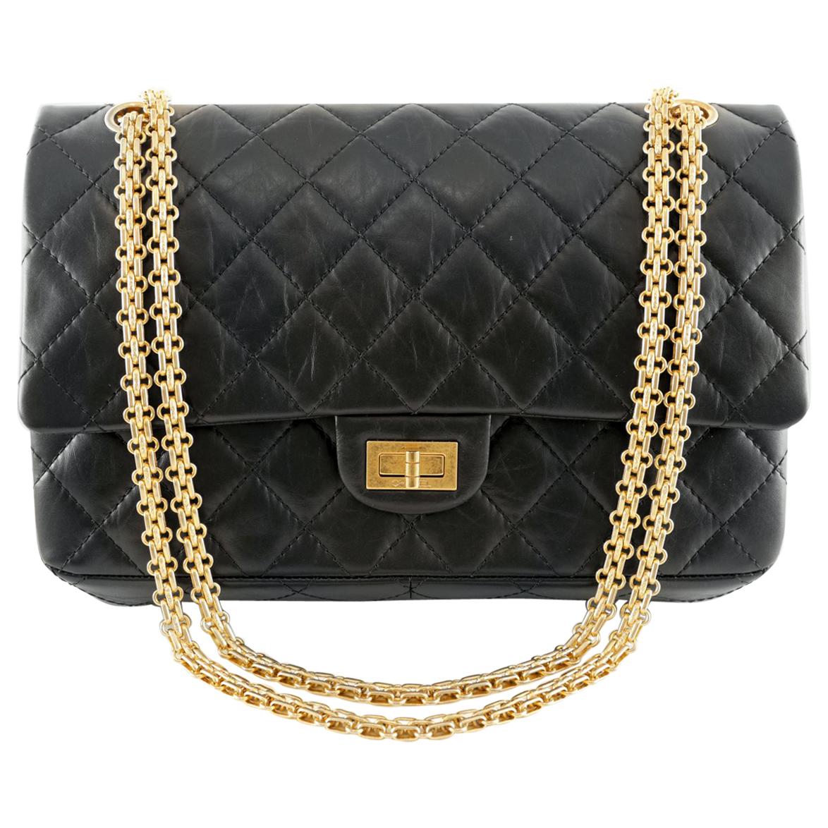 Chanel Black Distressed Calfskin 2.55 Reissue Bag- Large
