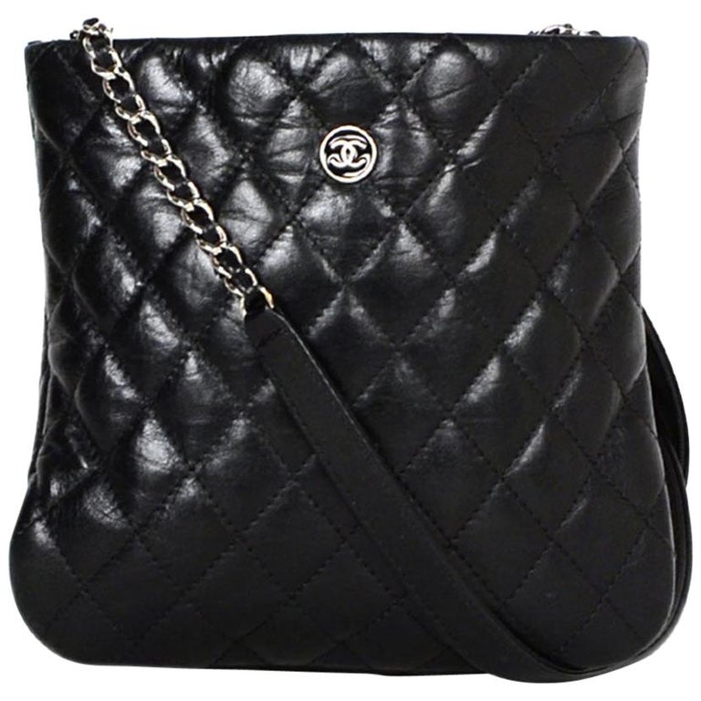 Chanel Black Distressed Calfskin Quilted Uniform Crossbody Bag For Sale at  1stDibs